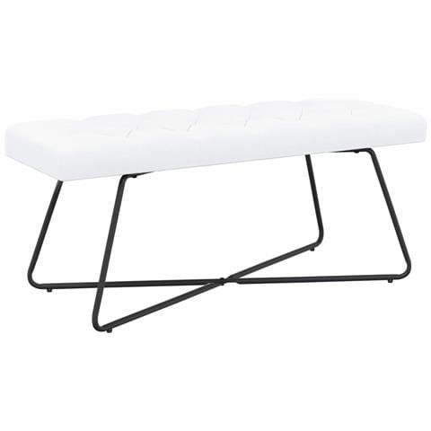 Panchina con bottoni imbottiti Bianco 110 x 40 x 46 cm Tessuto - Foto 1