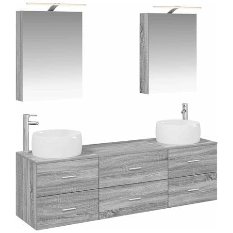 Set di mobili per il bagno 5 pcs Sonoma grigio - Foto 1