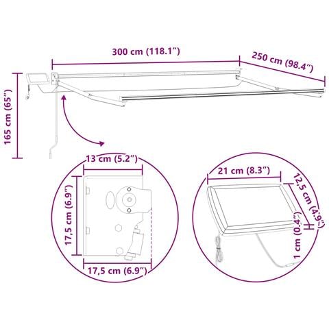 Tenda retrattile manuale con LED 3 x 2,5 m - Foto 10