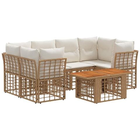 Set Divano da Giardino 7 pz Naturale e Bianco Crema polyrattan - Foto 1