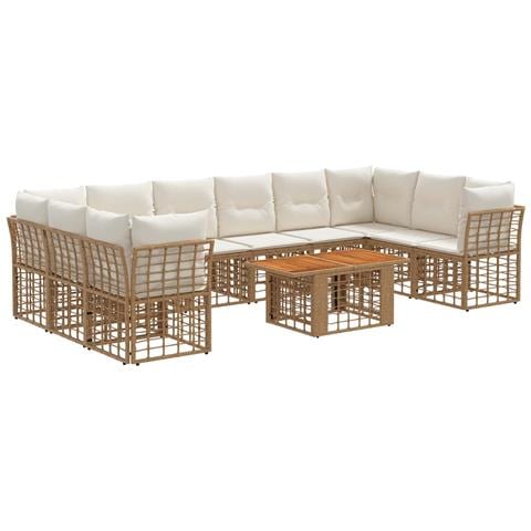 Set Divano da Giardino 11 pz Naturale e Bianco Crema polyrattan - Foto 1