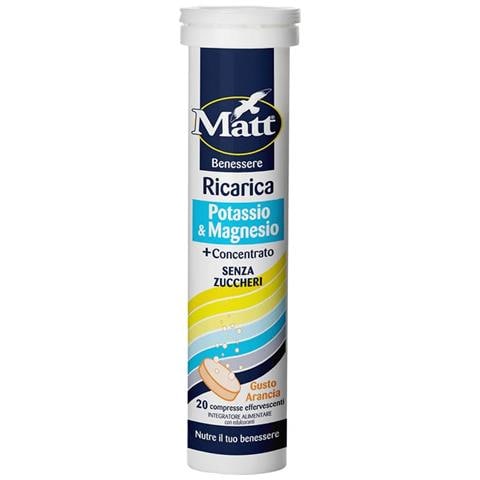 Matt Ricarica Potassio & Magnesio 20 Compresse Effervescenti Gusto Arancia Senza Zuccheri con Edulcorante Senza Glutine - Foto 1