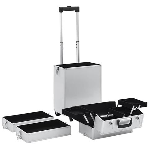 Valigia Trolley Per Cosmetici In Alluminio Argento - Foto 2