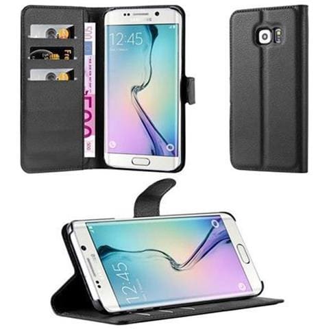 Custodia Compatibile Con Samsung Galaxy S6 Edge In Nero Carbone - Coperchio Protettiva Con Chiusura Magnetica, Funzione Stand E Tasca Per Le Carte - Foto 1