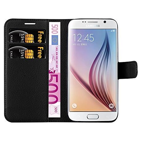 Custodia Compatibile Con Samsung Galaxy S6 Edge In Nero Carbone - Coperchio Protettiva Con Chiusura Magnetica, Funzione Stand E Tasca Per Le Carte - Foto 8