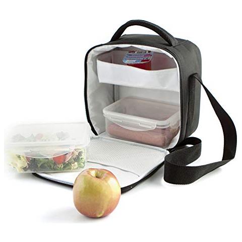 Go Lunch, Borsa Termica Porta-pranzo, Incl. 2 Contenitori, 22 X 13 X 22 Cm, Colore: Nero - Foto 2