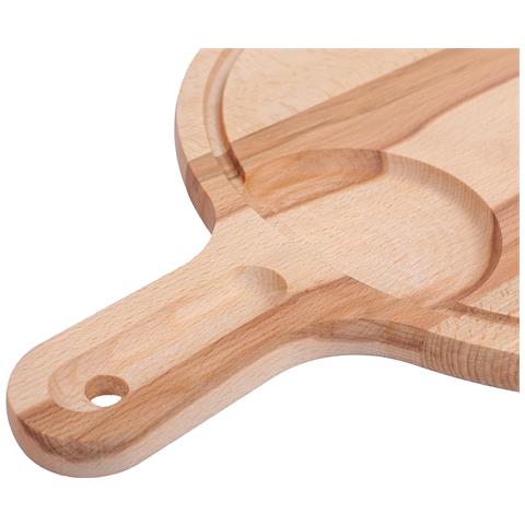 Tagliere Da Cucina In Legno Rotondo | 40 X 30 X 1.5 Cm | Per Aperitivo Pizza Pane Formaggi | Manico, Scanalatura Per Succo E Spazio Per Ciotola | Legno Di Faggio Naturale | Reversibile - Foto 2