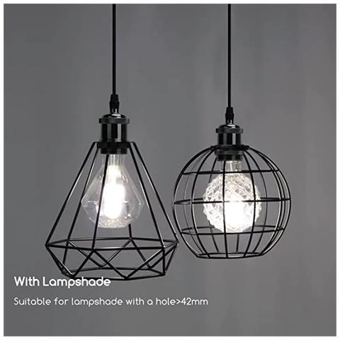 Lampada Sospensione Industri-metallo Lucido 1m – Lampada Vintage Stile Retrò E27 - Foto 2