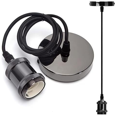 Lampada Sospensione Industri-metallo Lucido 1m – Lampada Vintage Stile Retrò E27 - Foto 1