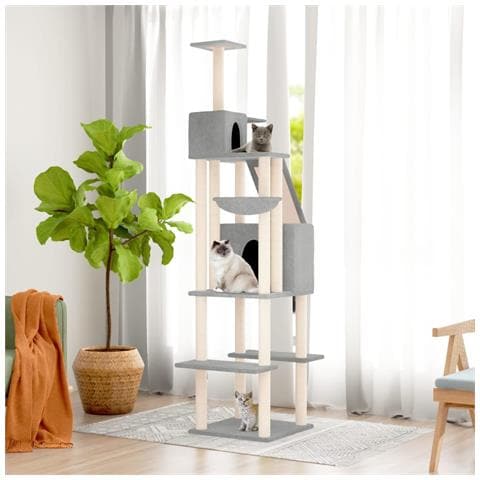 Albero Per Gatti Con Tiragraffi In Sisal Grigio Chiaro 201 Cm - Foto 2