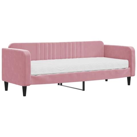 Divano Letto Con Materasso Rosa 80x200 Cm In Velluto - Foto 1