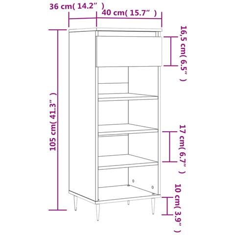 Scarpiera Grigio Sonoma 40x36x105 Cm In Legno Multistrato - Foto 2