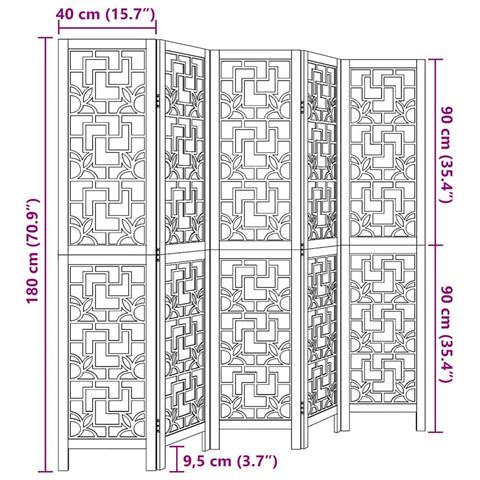 Divisorio Ambienti 5 Pannelli Marrone Legno Massello Paulownia - Foto 2