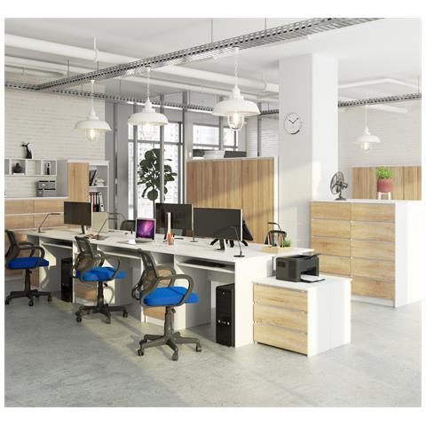 Scrivania CLP, 3 cassetti, 135x60x77 cm, Colore Bianco e Sonoma Quercia - Foto 5