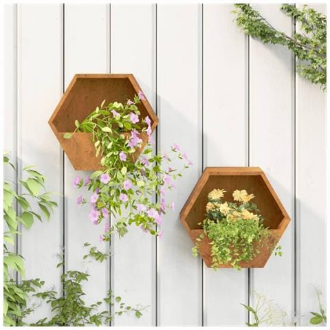 Fioriere Da Parete 2 Pz Ruggine In Acciaio Corten 30x10x25 Cm - Foto 2
