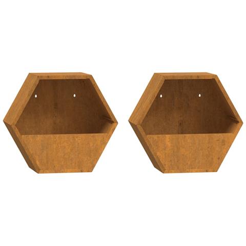 Fioriere Da Parete 2 Pz Ruggine In Acciaio Corten 30x10x25 Cm - Foto 1