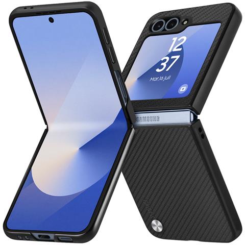 Cover Per Samsung Galaxy Z Flip6 Texture Fibra Di Carbonio, Nero - Foto 1