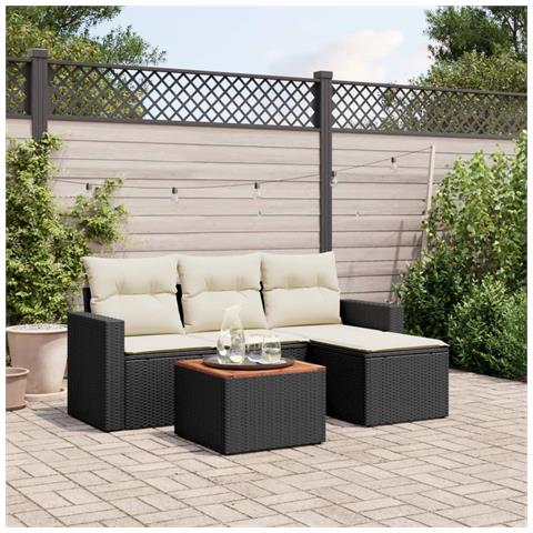 Set Divani da Giardino 5 pz con Cuscini in Polyrattan Nero - Foto 2