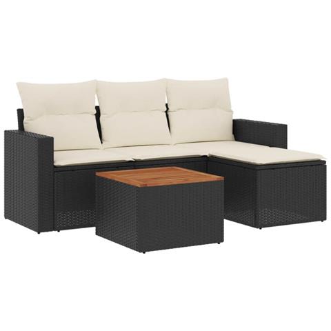 Set Divani da Giardino 5 pz con Cuscini in Polyrattan Nero - Foto 1