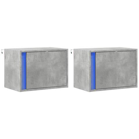 Comodini A Parete Con Luci Led 2 Pz Grigio Cemento - Foto 3