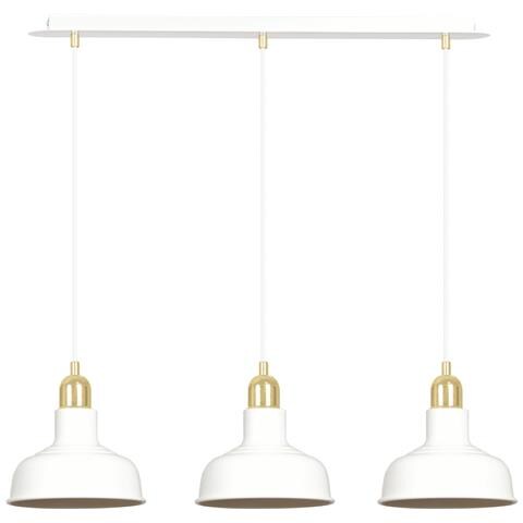 Lampadario Industrial 3 Luci Ibor In Acciaio Bianco Con Elementi In Oro - Foto 1