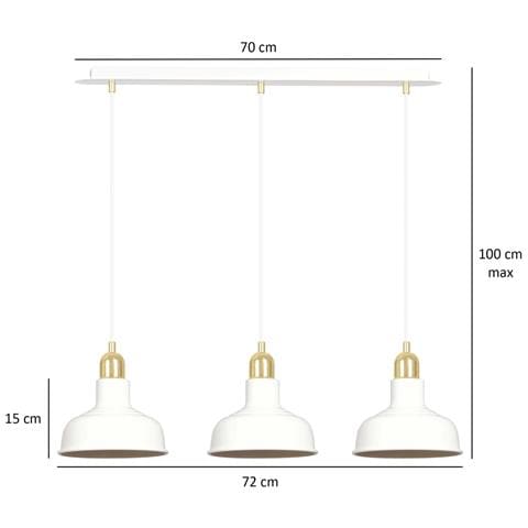 Lampadario Industrial 3 Luci Ibor In Acciaio Bianco Con Elementi In Oro - Foto 8