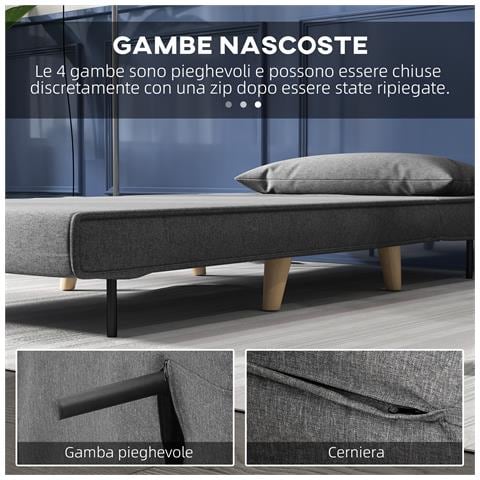 Poltrona Letto 3 in 1 con Schienale Reclinabile su 6 Posizioni in Tessuto, 94x78x80 cm, Grigio - Foto 2