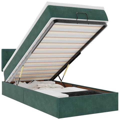 Pouf Letto Con Materasso E Led Verde Scuro 90x200cm In Velluto - Foto 2