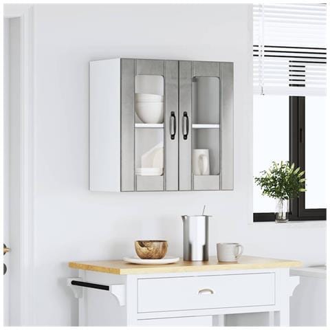 Pensile Da Cucina Con Porta In Vetro Lucca Grigio Cemento - Foto 3