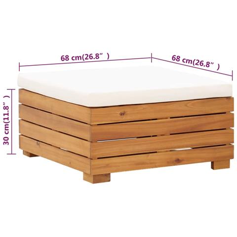 Set Tavolino Poggiapiedi Da Giardino Cuscino Massello D'acacia - Foto 8