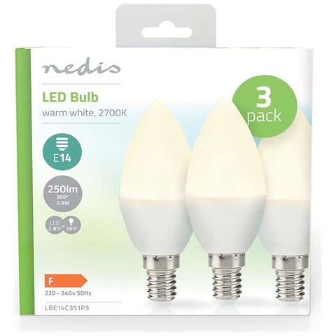 Confezione Da 3 Lampadine Led E14 2,8 W 250 Lm 2700 K A Forma Di Candela, Bianco - Foto 3
