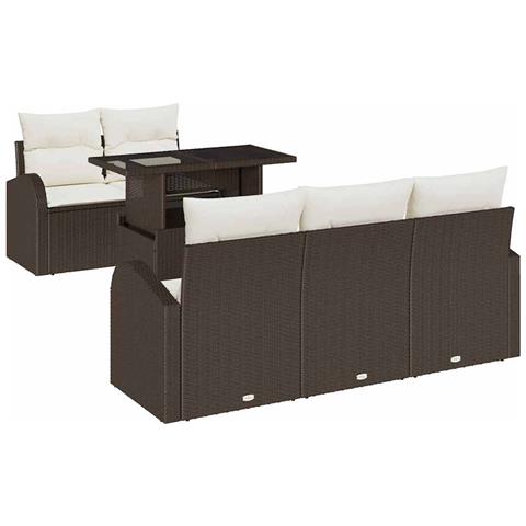 Set da divano da giardino 6 pezzi con cuscini Marrone Polyrattan - Foto 1