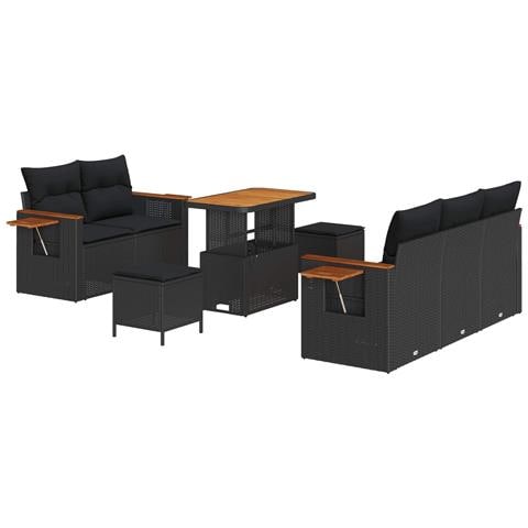 Set di 8 Pezzi Divano da Giardino con Cuscini Rattan Nero Acacia, Set da Giardino di 3 Pezzi con Cuscini Rattan Nero Acacia - Foto 1
