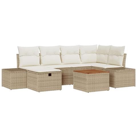 Set di Divani da Giardino con Cuscini Beige Poly Rattan - Foto 1