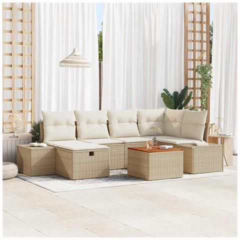 Set di Divani da Giardino con Cuscini Beige Poly Rattan - Foto 2