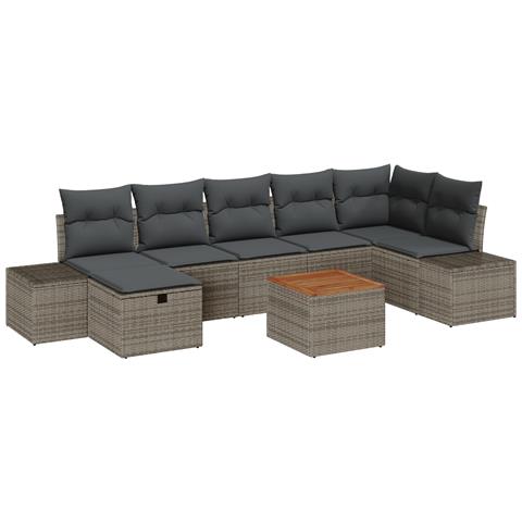 Set Divano da Giardino da 8 Pezzi con Cuscini Grigio Polyrattan - Foto 1