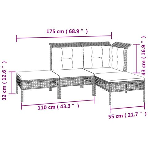 Set Divani da Giardino 7 pz con Cuscini in Polyrattan Grigio - Foto 8
