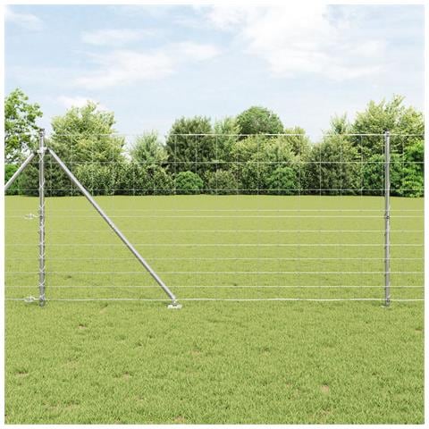 Recinzione da Campo 1.2x50 m Acciaio Zincato, Pali per Recinzione con Picchetto 13 pz Ø32 mm 140 cm Acciaio Zincato - Foto 2