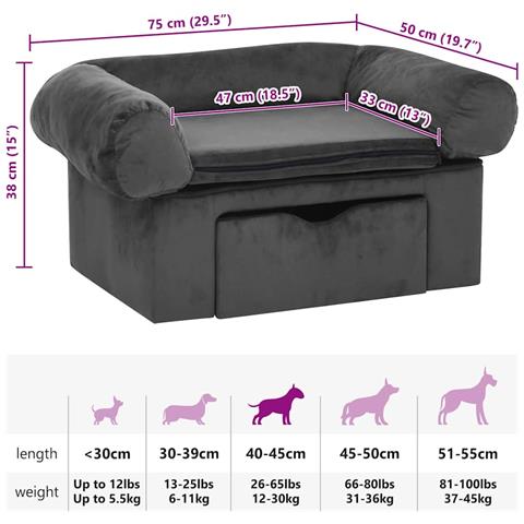 Divano per Cani con Cassetto Grigio Scuro 75x50x38cm in Peluche - Foto 8