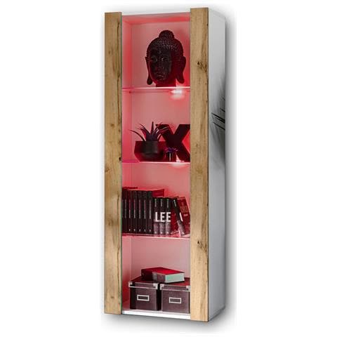 Komodee, Vetrina Tivoli, Bianco/wotan, Larghezza 55 Cm X Altezza 159 Cm X Profondità 35 Cm, Led Rgb, 3 Ripiani, Per Soggiorno, Camera Da Letto, Anticamera - Foto 2
