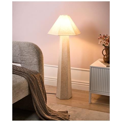 Lampada Da Pavimento Dembi Lino Sintetico Beige Chiaro - Foto 1