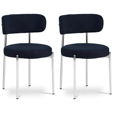 Set Di 2 Sedie Nova In Stile Contemporaneo Bouclé Blu Notte - Foto 1