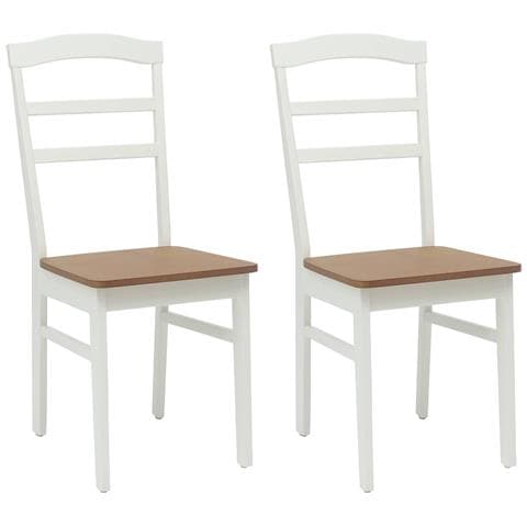 Sedia da pranzo 2 pcs Bianco e Naturale Legno di gomma solido - Foto 1
