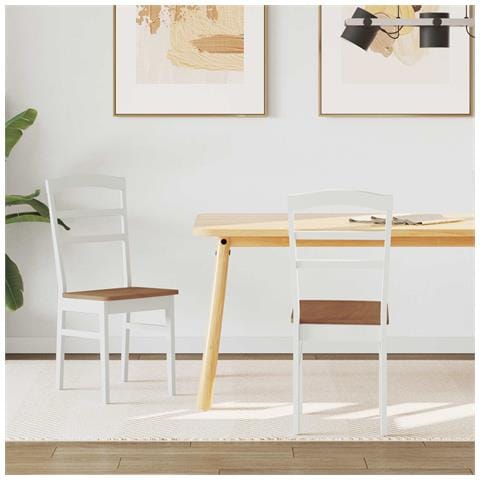 Sedia da pranzo 2 pcs Bianco e Naturale Legno di gomma solido - Foto 2