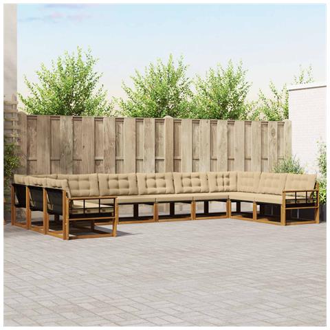 Set di divani da esterno con cuscino 10 pcs Naturale e Beige - Foto 2