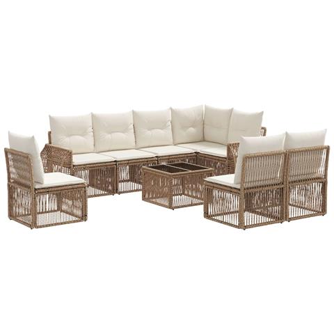 Set Divano da Giardino 9 pcs Beige e Bianco Crema polyrattan - Foto 1