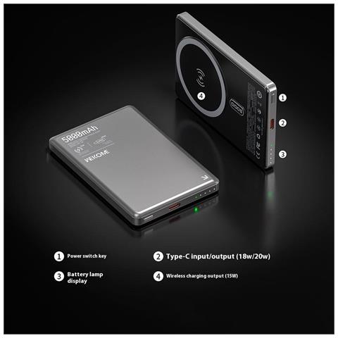 Power Bank - Grigio, 5000 mAh, 15W - Foto 2