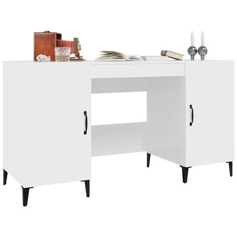 Scrivania Bianco Lucido 140x50x75 cm in Legno Multistrato - Foto 8