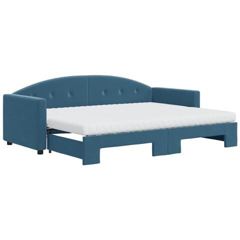 Divano Letto Estraibile Con Materassi Blu 80x200 Cm Velluto - Foto 1
