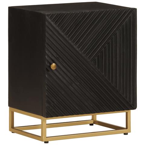 Comodino Nero 40x30x50 Cm In Legno Massello Di Mango E Ferro - Foto 1